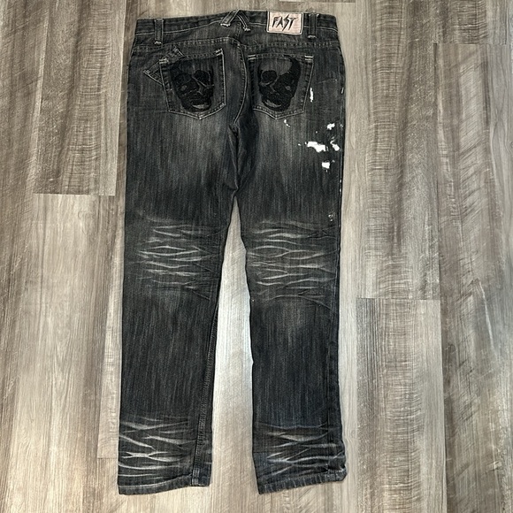 Live Fast Die Young Distressed Slim Jeans - 36x32 - Picture 3 of 10